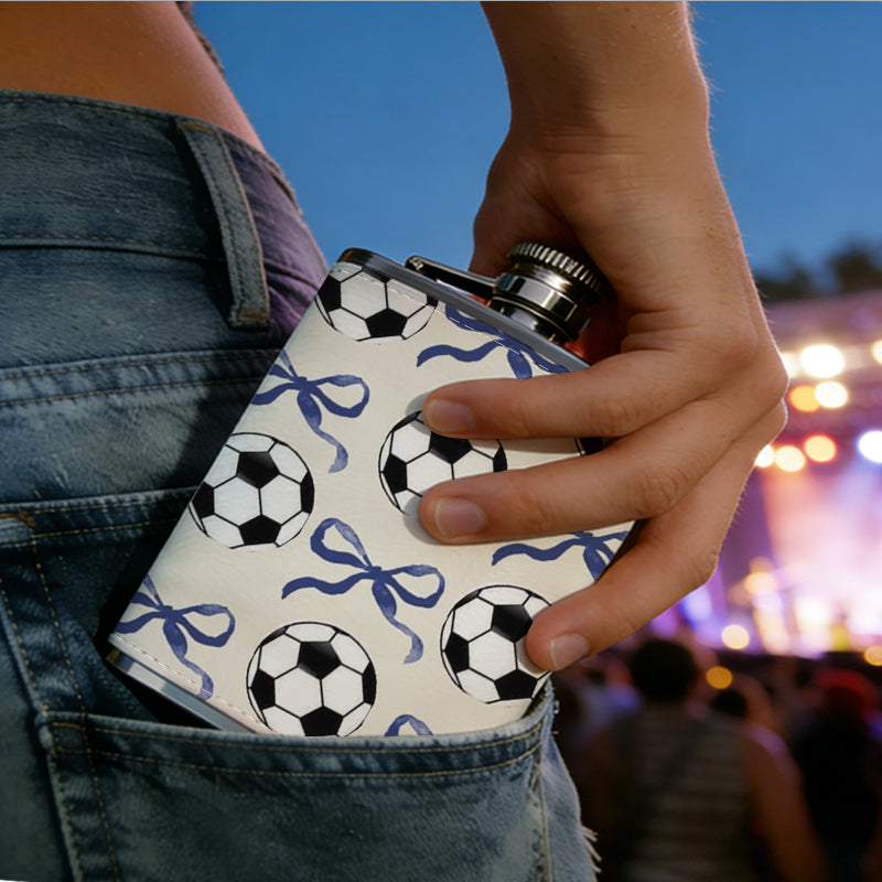 Pattern of soccer balls and bows 8oz Portable Stainless Steel Hip Flask - Juice Flask - Perfect Gift - Unique Whiskey Flask for Women, Wine Pot Metal - Ideal stainless steel flask for all outdoor activities