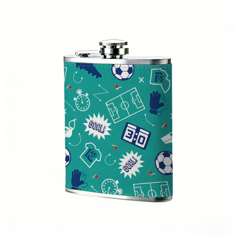 Football sport themed pattern 8oz Portable Stainless Steel Hip Flask - Juice Flask - Perfect Gift - Unique Whiskey Flask for Women, Wine Pot Metal - Ideal stainless steel flask for all outdoor activities