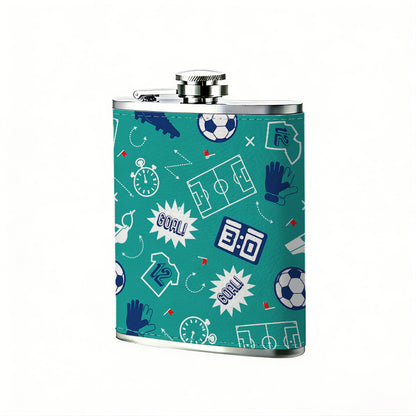 Football sport themed pattern 8oz Portable Stainless Steel Hip Flask - Juice Flask - Perfect Gift - Unique Whiskey Flask for Women, Wine Pot Metal - Ideal stainless steel flask for all outdoor activities