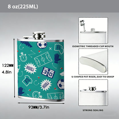 Football sport themed pattern 8oz Portable Stainless Steel Hip Flask - Juice Flask - Perfect Gift - Unique Whiskey Flask for Women, Wine Pot Metal - Ideal stainless steel flask for all outdoor activities