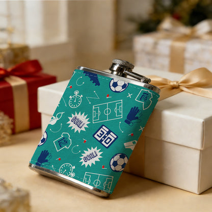 Football sport themed pattern 8oz Portable Stainless Steel Hip Flask - Juice Flask - Perfect Gift - Unique Whiskey Flask for Women, Wine Pot Metal - Ideal stainless steel flask for all outdoor activities