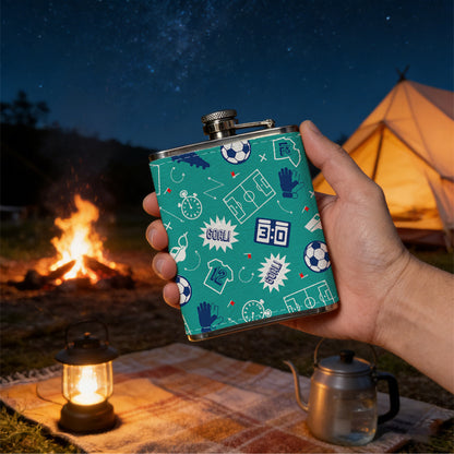 Football sport themed pattern 8oz Portable Stainless Steel Hip Flask - Juice Flask - Perfect Gift - Unique Whiskey Flask for Women, Wine Pot Metal - Ideal stainless steel flask for all outdoor activities