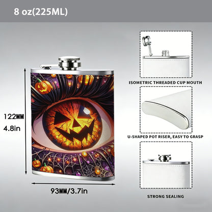 Halloween eye with jack-o'-lanterns 8oz Portable Stainless Steel Hip Flask - Juice Flask - Perfect Gift - Unique Whiskey Flask for Women, Wine Pot Metal - Ideal stainless steel flask for all outdoor activities