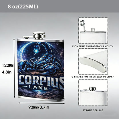 Scorpius Lane scorpion logo 8oz Portable Stainless Steel Hip Flask - Juice Flask - Perfect Gift - Unique Whiskey Flask for Women, Wine Pot Metal - Ideal stainless steel flask for all outdoor activities