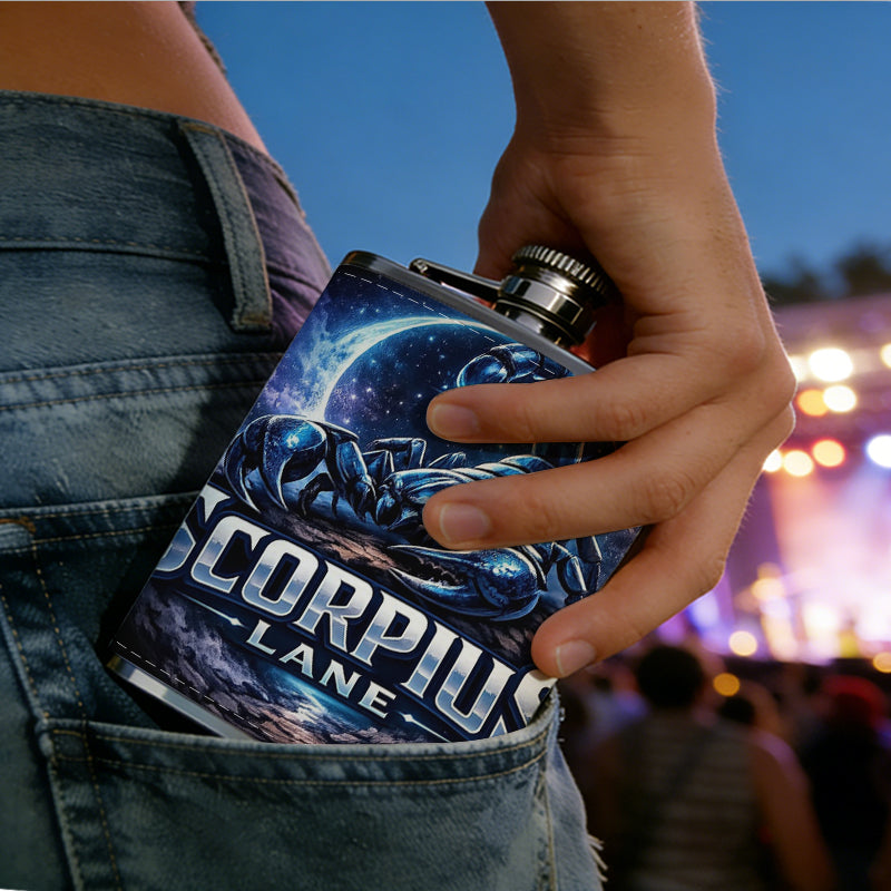 Scorpius Lane scorpion logo 8oz Portable Stainless Steel Hip Flask - Juice Flask - Perfect Gift - Unique Whiskey Flask for Women, Wine Pot Metal - Ideal stainless steel flask for all outdoor activities