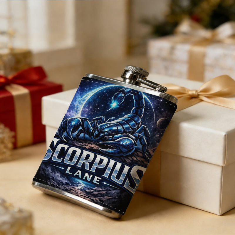 Scorpius Lane scorpion logo 8oz Portable Stainless Steel Hip Flask - Juice Flask - Perfect Gift - Unique Whiskey Flask for Women, Wine Pot Metal - Ideal stainless steel flask for all outdoor activities