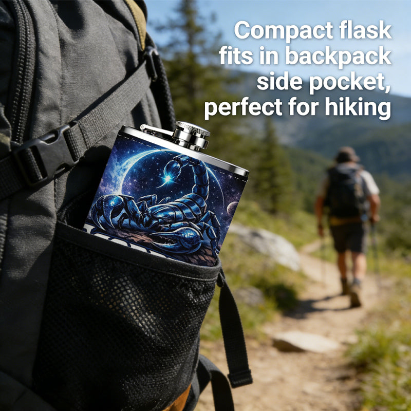 Scorpius Lane scorpion logo 8oz Portable Stainless Steel Hip Flask - Juice Flask - Perfect Gift - Unique Whiskey Flask for Women, Wine Pot Metal - Ideal stainless steel flask for all outdoor activities