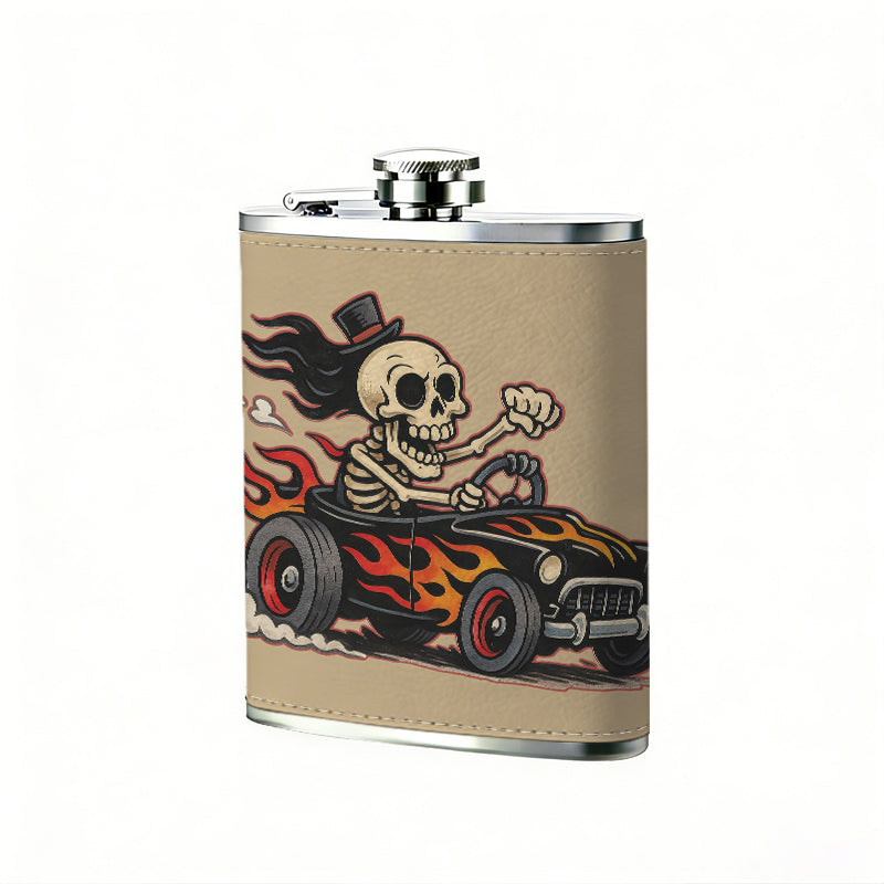 Skeleton riding a motorcycle 8oz Portable Stainless Steel Hip Flask - Juice Flask - Perfect Gift - Unique Whiskey Flask for Women, Wine Pot Metal - Ideal stainless steel flask for all outdoor activities