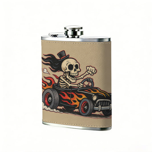 Skeleton riding a motorcycle 8oz Portable Stainless Steel Hip Flask - Juice Flask - Perfect Gift - Unique Whiskey Flask for Women, Wine Pot Metal - Ideal stainless steel flask for all outdoor activities