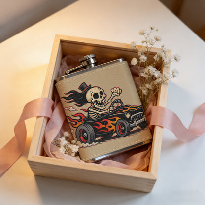 Skeleton riding a motorcycle 8oz Portable Stainless Steel Hip Flask - Juice Flask - Perfect Gift - Unique Whiskey Flask for Women, Wine Pot Metal - Ideal stainless steel flask for all outdoor activities