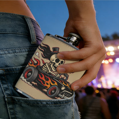 Skeleton riding a motorcycle 8oz Portable Stainless Steel Hip Flask - Juice Flask - Perfect Gift - Unique Whiskey Flask for Women, Wine Pot Metal - Ideal stainless steel flask for all outdoor activities