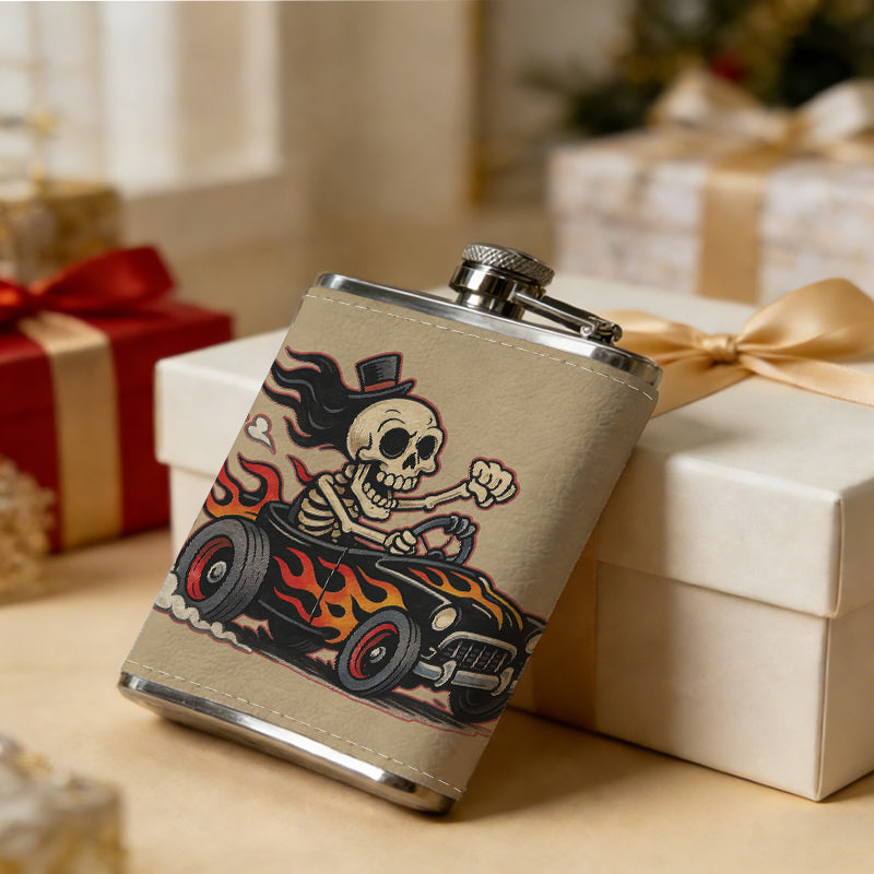 Skeleton riding a motorcycle 8oz Portable Stainless Steel Hip Flask - Juice Flask - Perfect Gift - Unique Whiskey Flask for Women, Wine Pot Metal - Ideal stainless steel flask for all outdoor activities