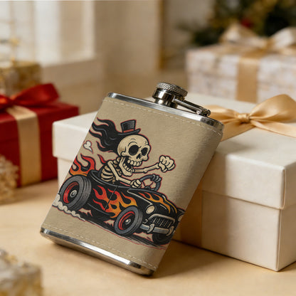 Skeleton riding a motorcycle 8oz Portable Stainless Steel Hip Flask - Juice Flask - Perfect Gift - Unique Whiskey Flask for Women, Wine Pot Metal - Ideal stainless steel flask for all outdoor activities