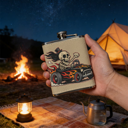 Skeleton riding a motorcycle 8oz Portable Stainless Steel Hip Flask - Juice Flask - Perfect Gift - Unique Whiskey Flask for Women, Wine Pot Metal - Ideal stainless steel flask for all outdoor activities
