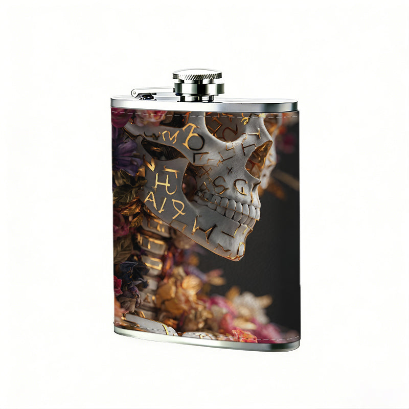 Gas masked skeleton figure 8oz Portable Stainless Steel Hip Flask - Juice Flask - Perfect Gift - Unique Whiskey Flask for Women, Wine Pot Metal - Ideal stainless steel flask for all outdoor activities