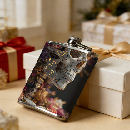 Gas masked skeleton figure 8oz Portable Stainless Steel Hip Flask - Juice Flask - Perfect Gift - Unique Whiskey Flask for Women, Wine Pot Metal - Ideal stainless steel flask for all outdoor activities