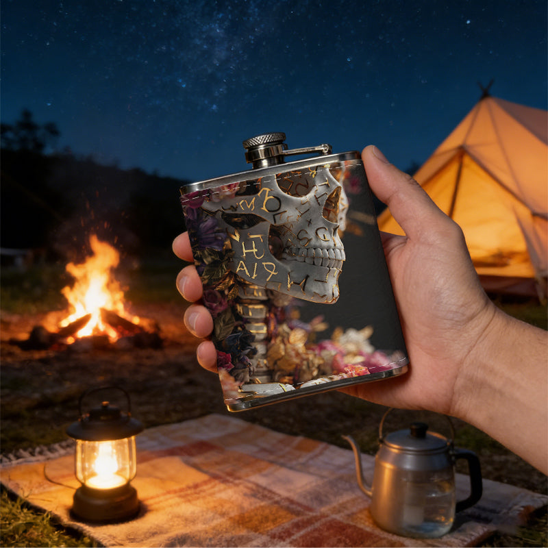 Gas masked skeleton figure 8oz Portable Stainless Steel Hip Flask - Juice Flask - Perfect Gift - Unique Whiskey Flask for Women, Wine Pot Metal - Ideal stainless steel flask for all outdoor activities