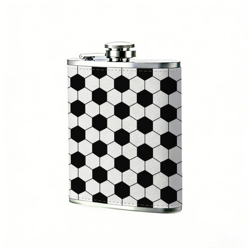 Black and white hexagonal soccer pattern 8oz Portable Stainless Steel Hip Flask - Juice Flask - Perfect Gift - Unique Whiskey Flask for Women, Wine Pot Metal - Ideal stainless steel flask for all outdoor activities