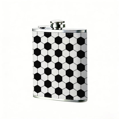 Black and white hexagonal soccer pattern 8oz Portable Stainless Steel Hip Flask - Juice Flask - Perfect Gift - Unique Whiskey Flask for Women, Wine Pot Metal - Ideal stainless steel flask for all outdoor activities