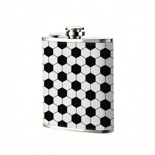 Black and white hexagonal soccer pattern 8oz Portable Stainless Steel Hip Flask - Juice Flask - Perfect Gift - Unique Whiskey Flask for Women, Wine Pot Metal - Ideal stainless steel flask for all outdoor activities