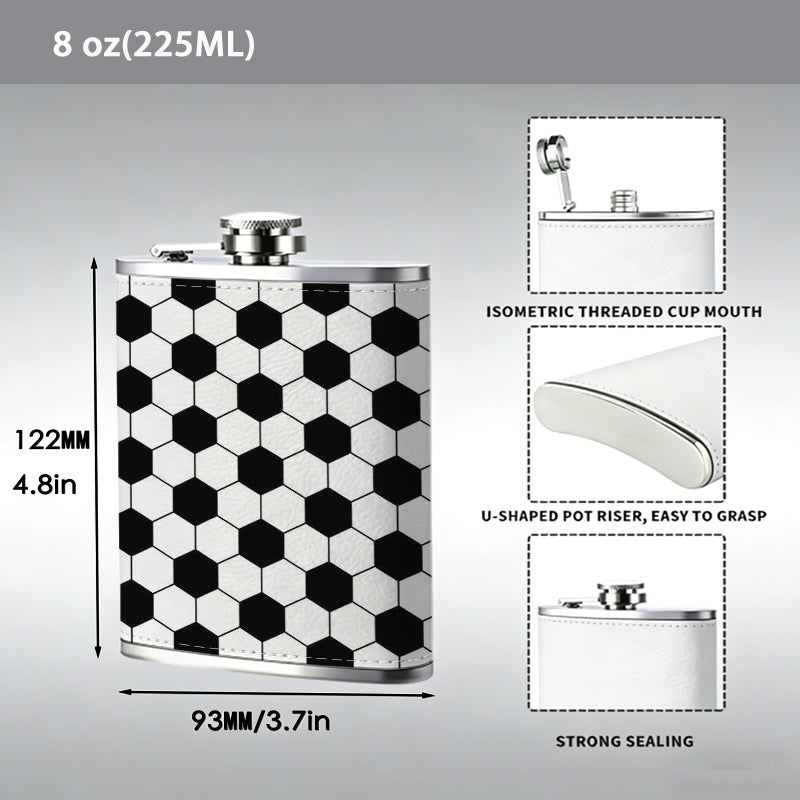 Black and white hexagonal soccer pattern 8oz Portable Stainless Steel Hip Flask - Juice Flask - Perfect Gift - Unique Whiskey Flask for Women, Wine Pot Metal - Ideal stainless steel flask for all outdoor activities