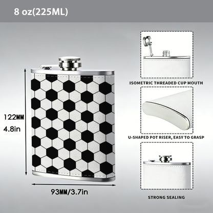 Black and white hexagonal soccer pattern 8oz Portable Stainless Steel Hip Flask - Juice Flask - Perfect Gift - Unique Whiskey Flask for Women, Wine Pot Metal - Ideal stainless steel flask for all outdoor activities