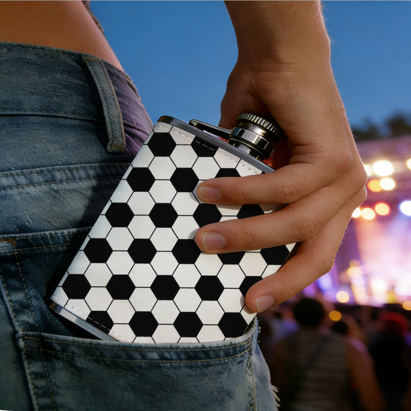 Black and white hexagonal soccer pattern 8oz Portable Stainless Steel Hip Flask - Juice Flask - Perfect Gift - Unique Whiskey Flask for Women, Wine Pot Metal - Ideal stainless steel flask for all outdoor activities