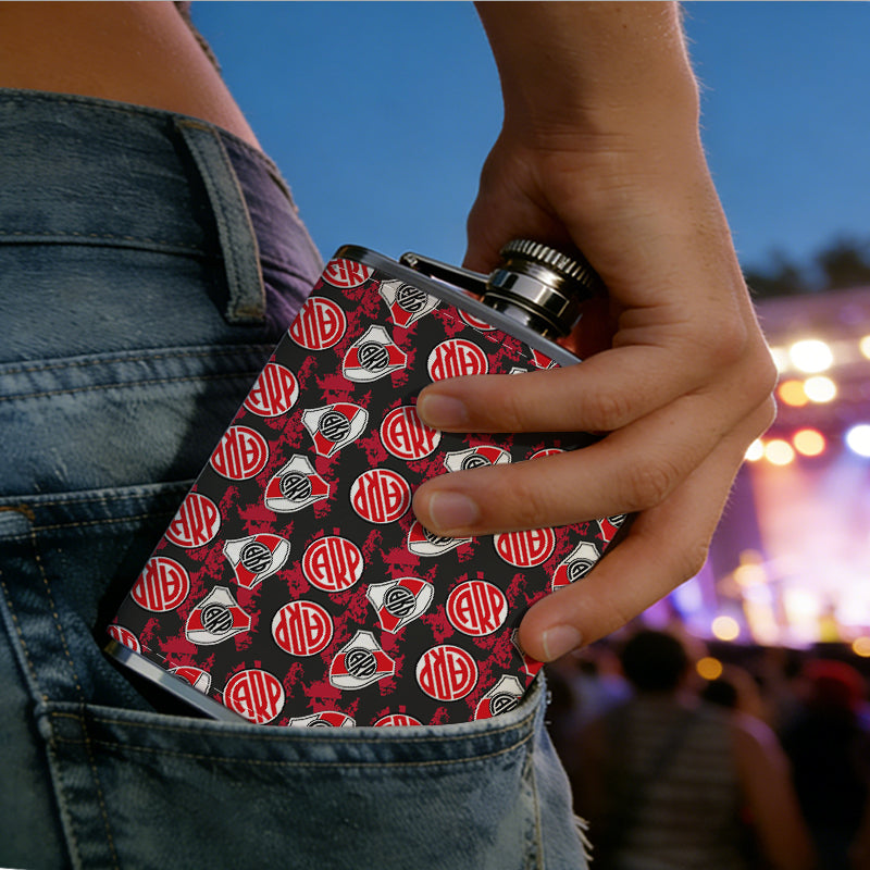 Pattern of red strawberries and silver triangles 8oz Portable Stainless Steel Hip Flask - Juice Flask - Perfect Gift - Unique Whiskey Flask for Women, Wine Pot Metal - Ideal stainless steel flask for all outdoor activities