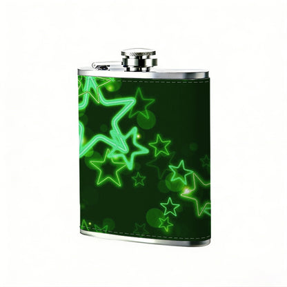 Glowing green star patterns 8oz Portable Stainless Steel Hip Flask - Juice Flask - Perfect Gift - Unique Whiskey Flask for Women, Wine Pot Metal - Ideal stainless steel flask for all outdoor activities