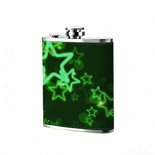 Glowing green star patterns 8oz Portable Stainless Steel Hip Flask - Juice Flask - Perfect Gift - Unique Whiskey Flask for Women, Wine Pot Metal - Ideal stainless steel flask for all outdoor activities