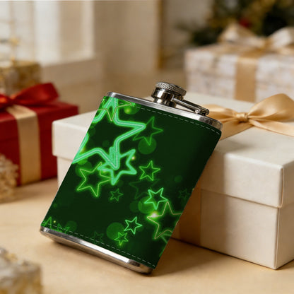 Glowing green star patterns 8oz Portable Stainless Steel Hip Flask - Juice Flask - Perfect Gift - Unique Whiskey Flask for Women, Wine Pot Metal - Ideal stainless steel flask for all outdoor activities