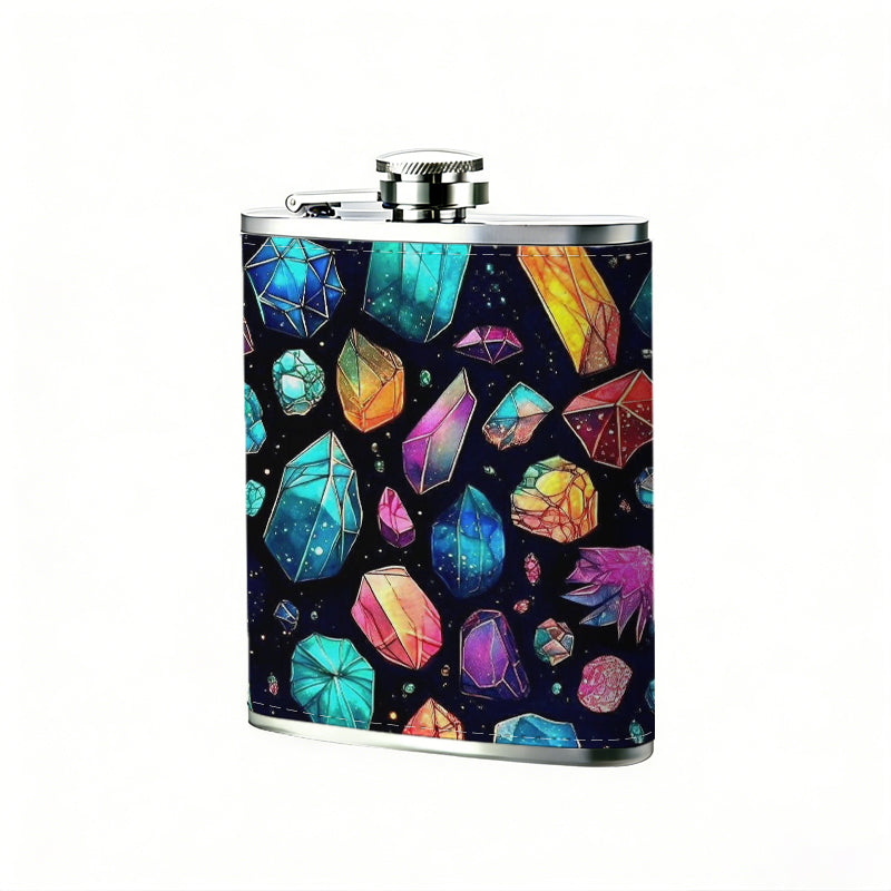 Colorful shiny gemstone pebbles 8oz Portable Stainless Steel Hip Flask - Juice Flask - Perfect Gift - Unique Whiskey Flask for Women, Wine Pot Metal - Ideal stainless steel flask for all outdoor activities
