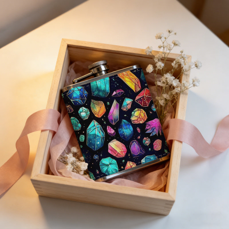 Colorful shiny gemstone pebbles 8oz Portable Stainless Steel Hip Flask - Juice Flask - Perfect Gift - Unique Whiskey Flask for Women, Wine Pot Metal - Ideal stainless steel flask for all outdoor activities