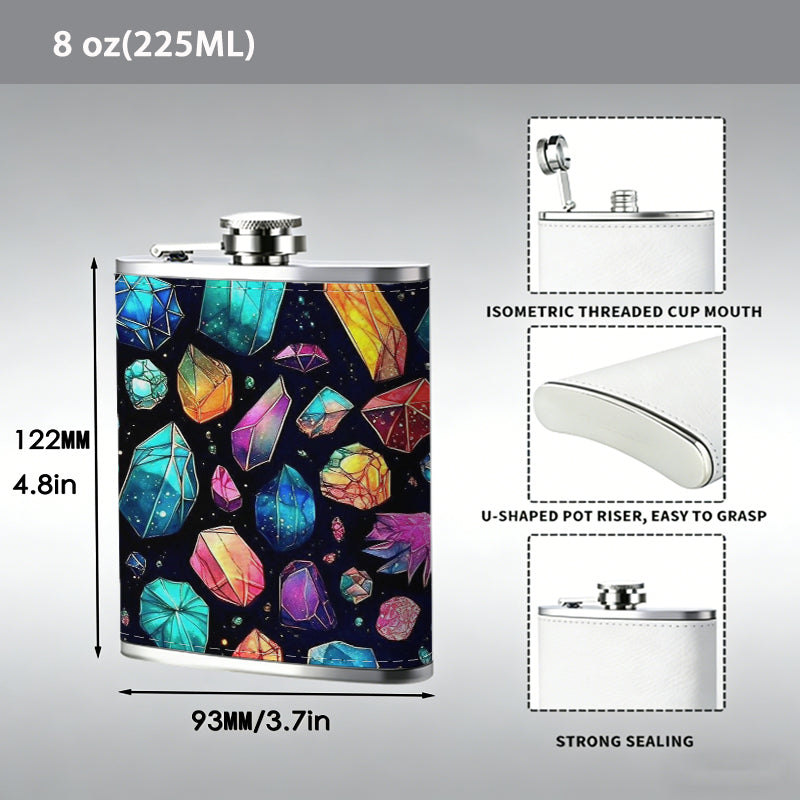Colorful shiny gemstone pebbles 8oz Portable Stainless Steel Hip Flask - Juice Flask - Perfect Gift - Unique Whiskey Flask for Women, Wine Pot Metal - Ideal stainless steel flask for all outdoor activities