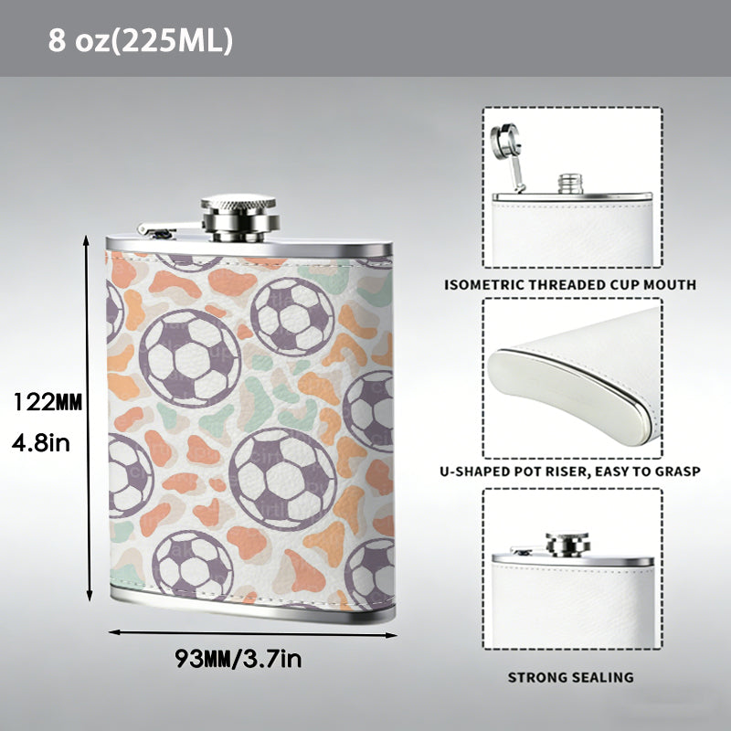 Seamless pattern of cartoon soccer balls 8oz Portable Stainless Steel Hip Flask - Juice Flask - Perfect Gift - Unique Whiskey Flask for Women, Wine Pot Metal - Ideal stainless steel flask for all outdoor activities