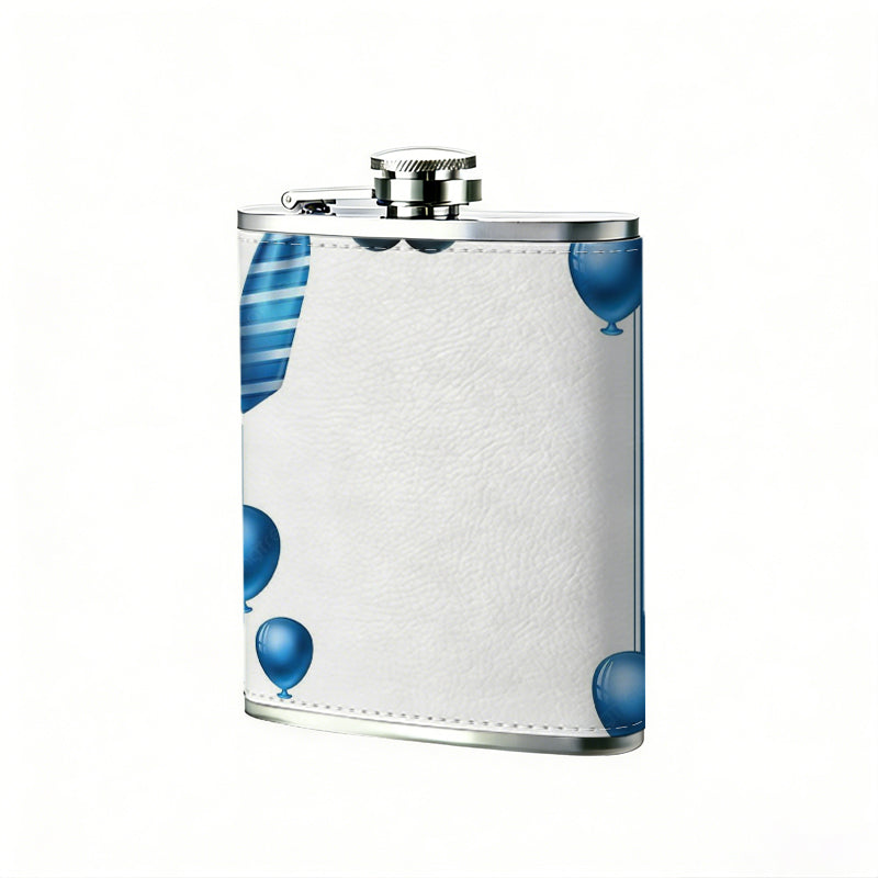 Blue balloon mustache tie frame 8oz Portable Stainless Steel Hip Flask - Juice Flask - Perfect Gift - Unique Whiskey Flask for Women, Wine Pot Metal - Ideal stainless steel flask for all outdoor activities