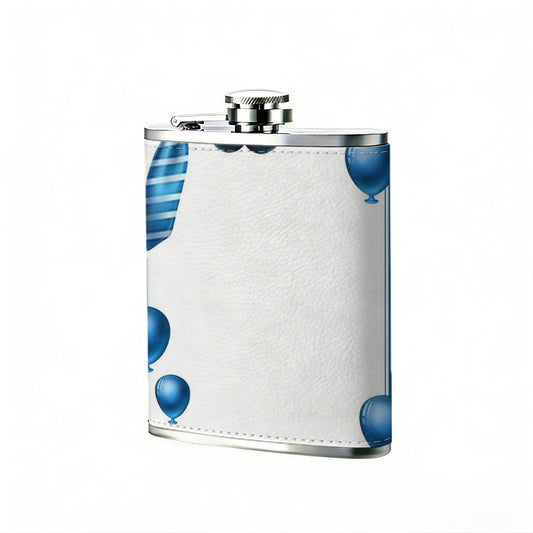 Blue balloon mustache tie frame 8oz Portable Stainless Steel Hip Flask - Juice Flask - Perfect Gift - Unique Whiskey Flask for Women, Wine Pot Metal - Ideal stainless steel flask for all outdoor activities