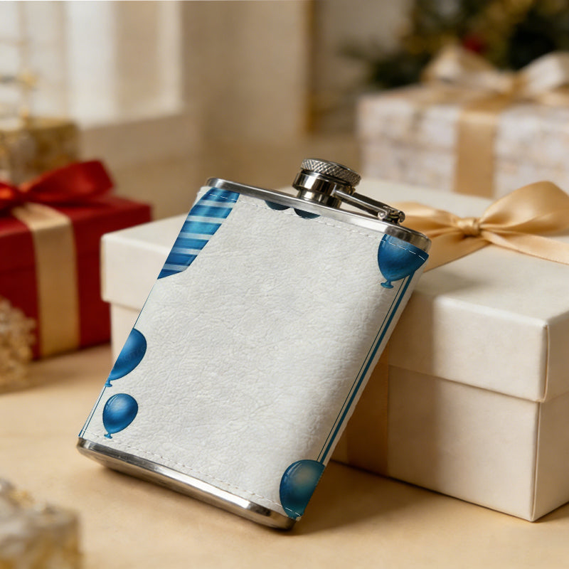 Blue balloon mustache tie frame 8oz Portable Stainless Steel Hip Flask - Juice Flask - Perfect Gift - Unique Whiskey Flask for Women, Wine Pot Metal - Ideal stainless steel flask for all outdoor activities
