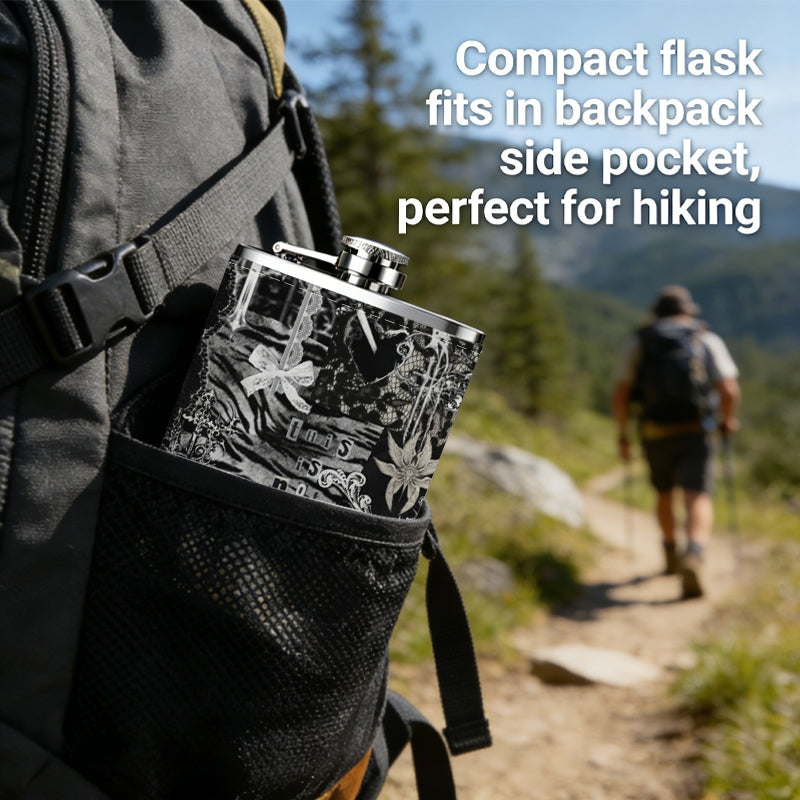 Blurry bicycle in the woods 8oz Portable Stainless Steel Hip Flask - Juice Flask - Perfect Gift - Unique Whiskey Flask for Women, Wine Pot Metal - Ideal stainless steel flask for all outdoor activities