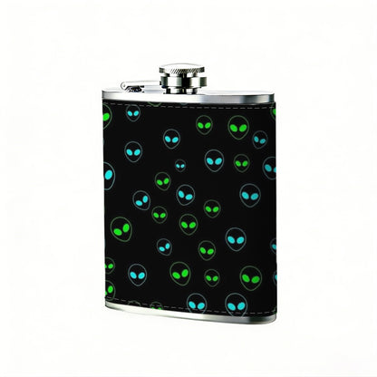 Glowing circular light patterns on black background 8oz Portable Stainless Steel Hip Flask - Juice Flask - Perfect Gift - Unique Whiskey Flask for Women, Wine Pot Metal - Ideal stainless steel flask for all outdoor activities