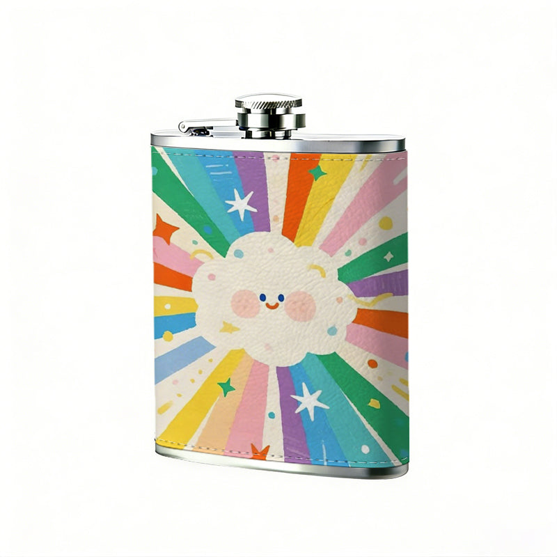 Colorful rainbow heart sunburst 8oz Portable Stainless Steel Hip Flask - Juice Flask - Perfect Gift - Unique Whiskey Flask for Women, Wine Pot Metal - Ideal stainless steel flask for all outdoor activities