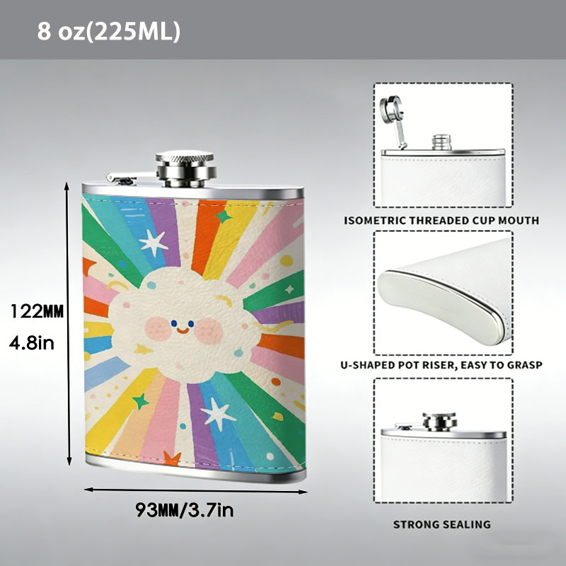 Colorful rainbow heart sunburst 8oz Portable Stainless Steel Hip Flask - Juice Flask - Perfect Gift - Unique Whiskey Flask for Women, Wine Pot Metal - Ideal stainless steel flask for all outdoor activities