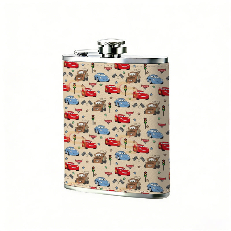 Pattern of repeated vintage colorful cars 8oz Portable Stainless Steel Hip Flask - Juice Flask - Perfect Gift - Unique Whiskey Flask for Women, Wine Pot Metal - Ideal stainless steel flask for all outdoor activities