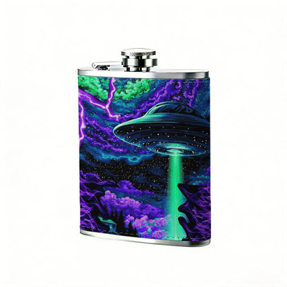 Abstract neon purple green glitch art 8oz Portable Stainless Steel Hip Flask - Juice Flask - Perfect Gift - Unique Whiskey Flask for Women, Wine Pot Metal - Ideal stainless steel flask for all outdoor activities