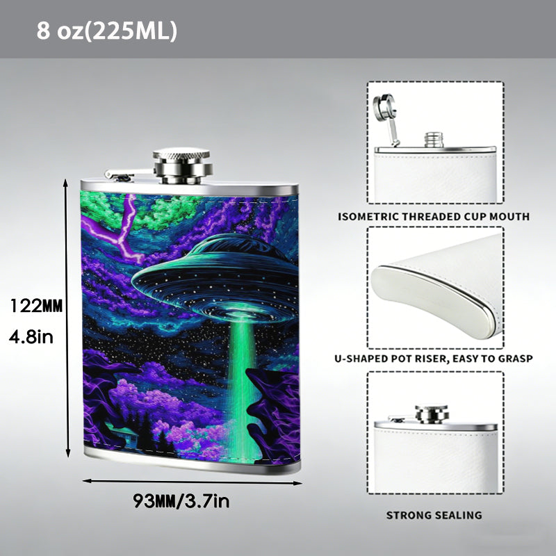 Abstract neon purple green glitch art 8oz Portable Stainless Steel Hip Flask - Juice Flask - Perfect Gift - Unique Whiskey Flask for Women, Wine Pot Metal - Ideal stainless steel flask for all outdoor activities