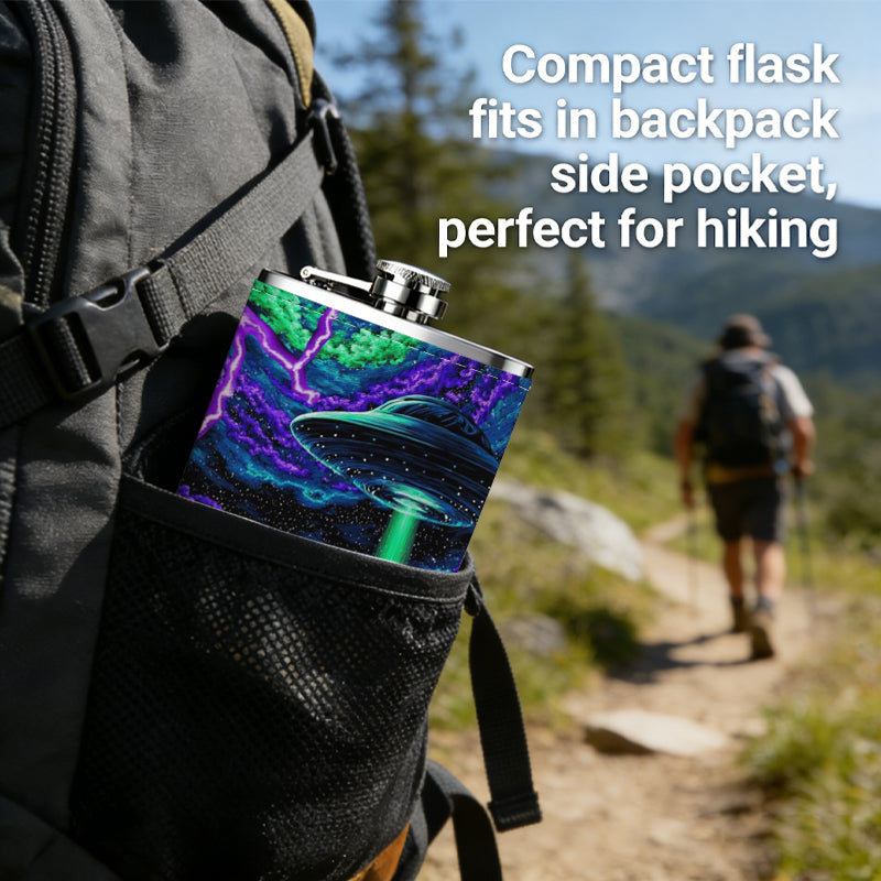 Abstract neon purple green glitch art 8oz Portable Stainless Steel Hip Flask - Juice Flask - Perfect Gift - Unique Whiskey Flask for Women, Wine Pot Metal - Ideal stainless steel flask for all outdoor activities