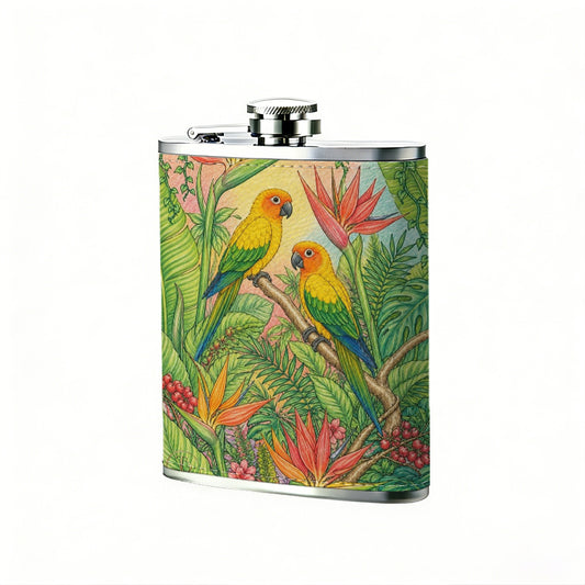 Watercolor painting of colorful flowers and grass 8oz Portable Stainless Steel Hip Flask - Juice Flask - Perfect Gift - Unique Whiskey Flask for Women, Wine Pot Metal - Ideal stainless steel flask for all outdoor activities