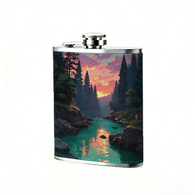 Colorful aurora over forest lake 8oz Portable Stainless Steel Hip Flask - Juice Flask - Perfect Gift - Unique Whiskey Flask for Women, Wine Pot Metal - Ideal stainless steel flask for all outdoor activities