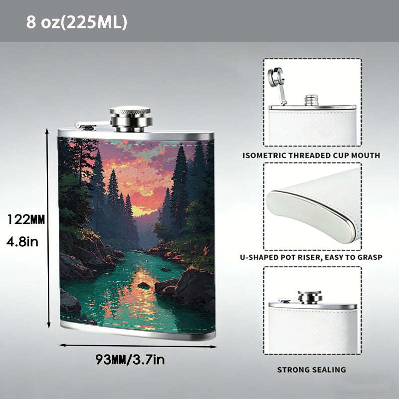 Colorful aurora over forest lake 8oz Portable Stainless Steel Hip Flask - Juice Flask - Perfect Gift - Unique Whiskey Flask for Women, Wine Pot Metal - Ideal stainless steel flask for all outdoor activities
