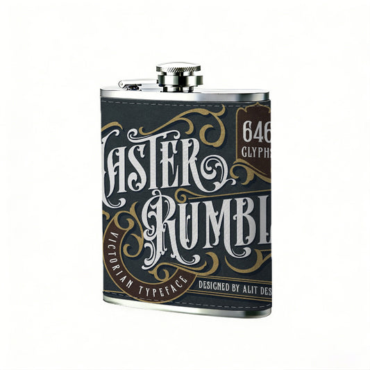 Vintage "Master Rumble" logo with a man portrait 304 Stainless Steel 8oz Hip Flask Portable Leak-Proof Pocket Whiskey Flask for Outdoor Camping Hiking